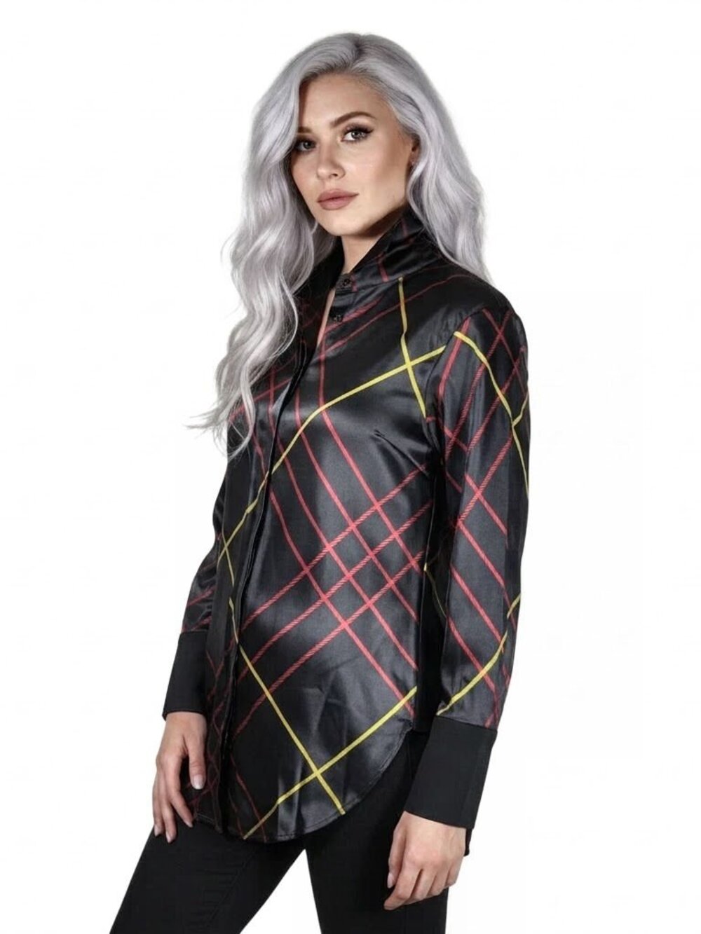 rag & bone Arc Check Silk Tunic Shirtdress, Black, Womens Size XXSmall